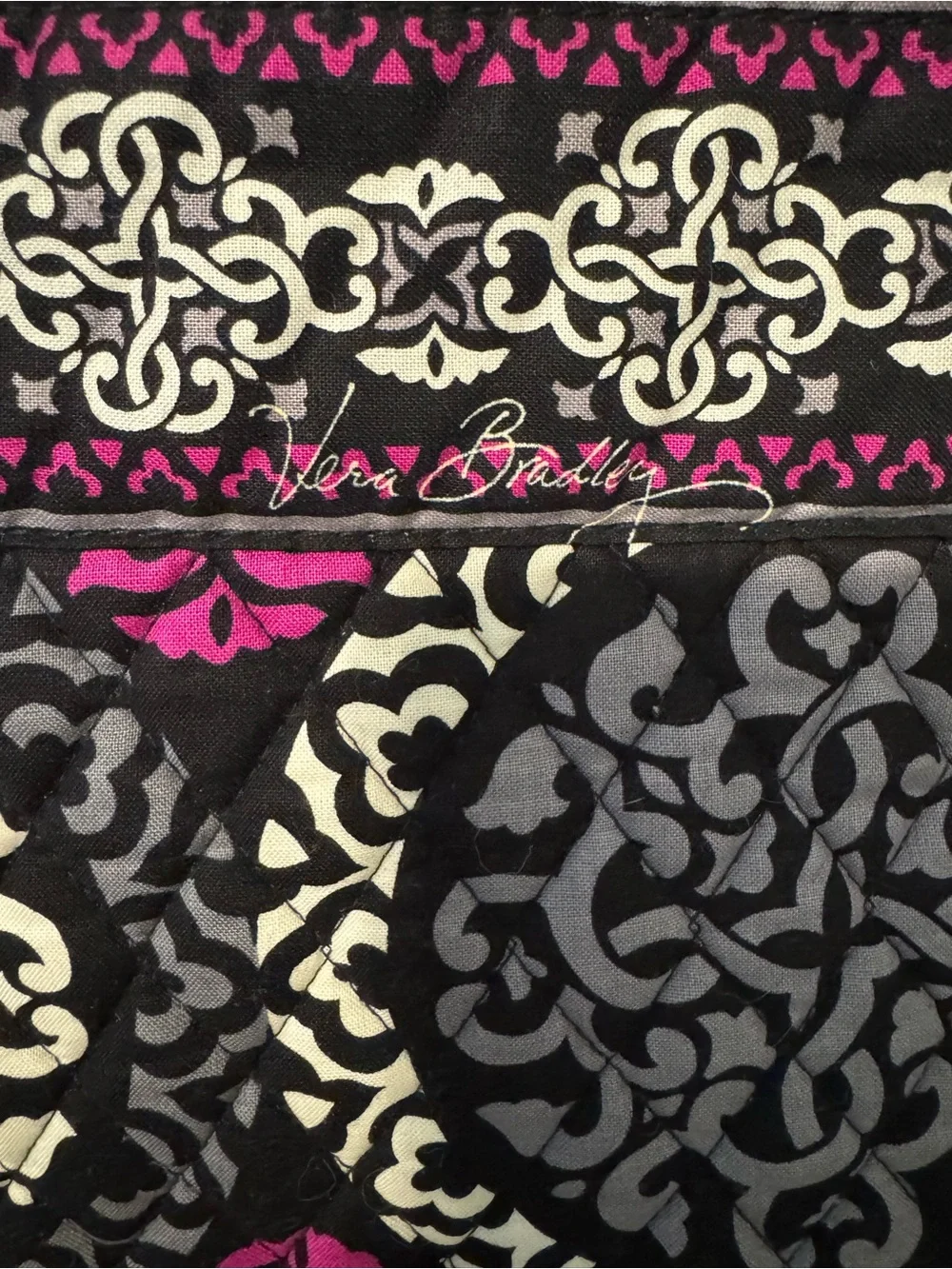 Quilted Patterned Tote Bag in Black, White & Magenta